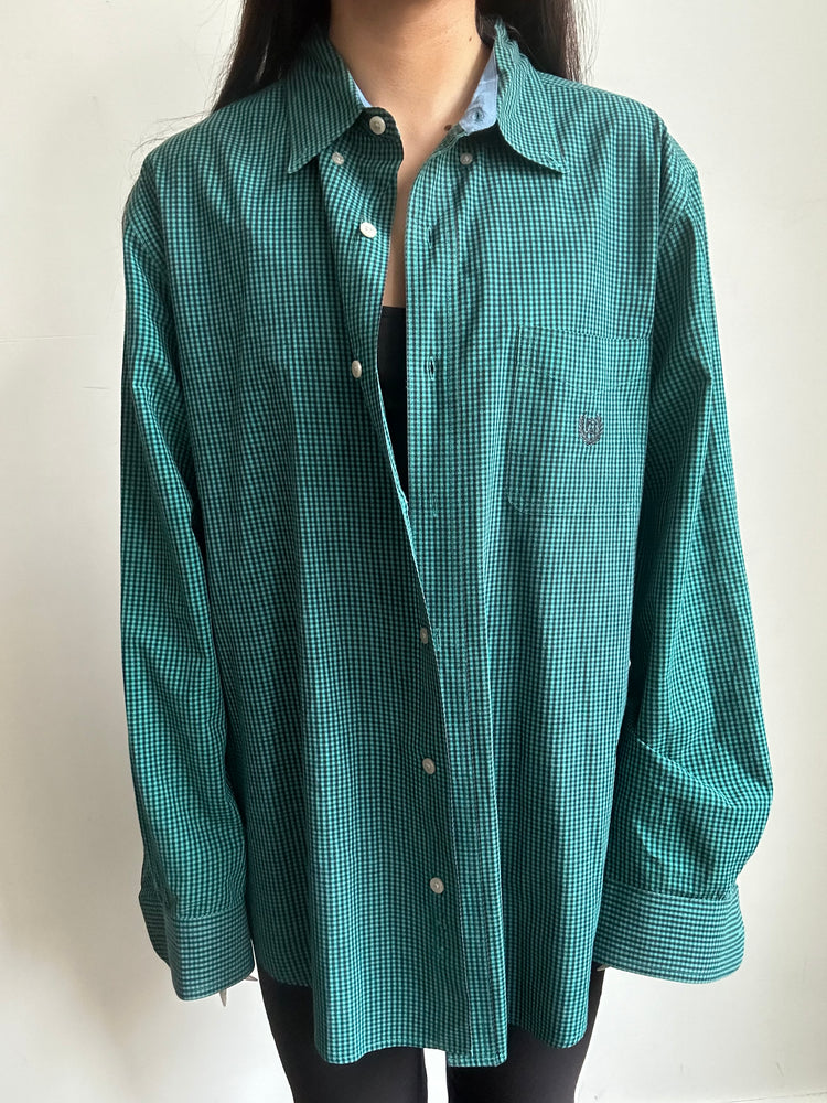Vintage Chaps Green Plaid Button Up Size Large