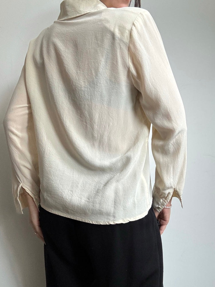 Vintage Cream Silk Button Up With Layered Collar Size M