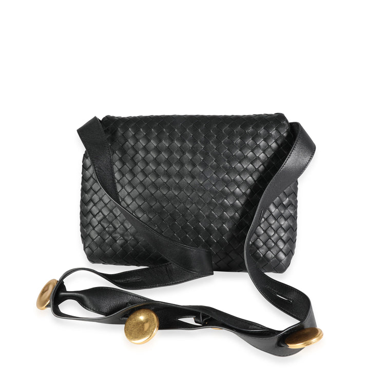 Pre-Loved Bottega Black Intrecciato Leather Fold Crossbody Bag