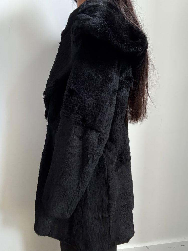 Vintage Black Dyed Rabbit Fur Coat Size S/M