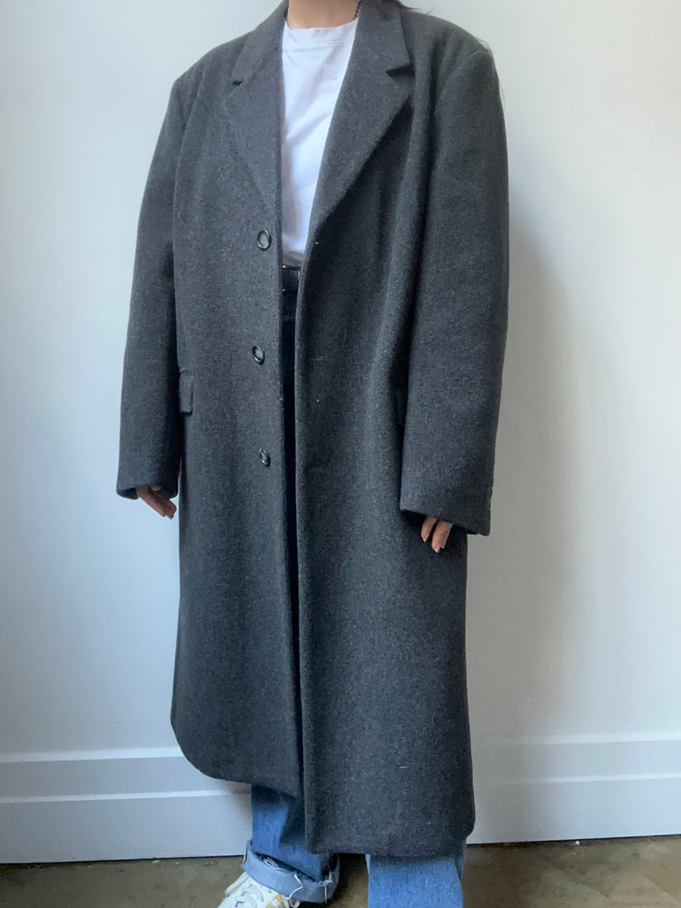 Vintage Charcoal Grey Wool Trench Size M