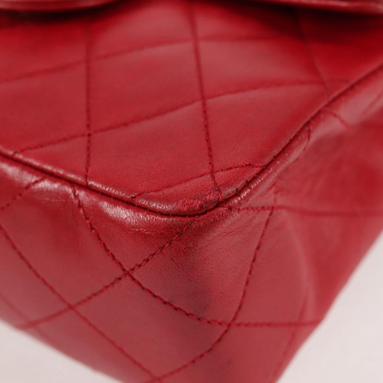 Vintage 1989 Chanel Matelasse Chain Lambskin Red Shoulder Bag