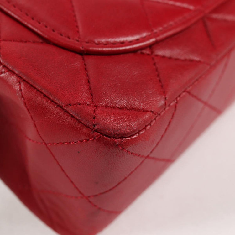 Vintage 1989 Chanel Matelasse Chain Lambskin Red Shoulder Bag