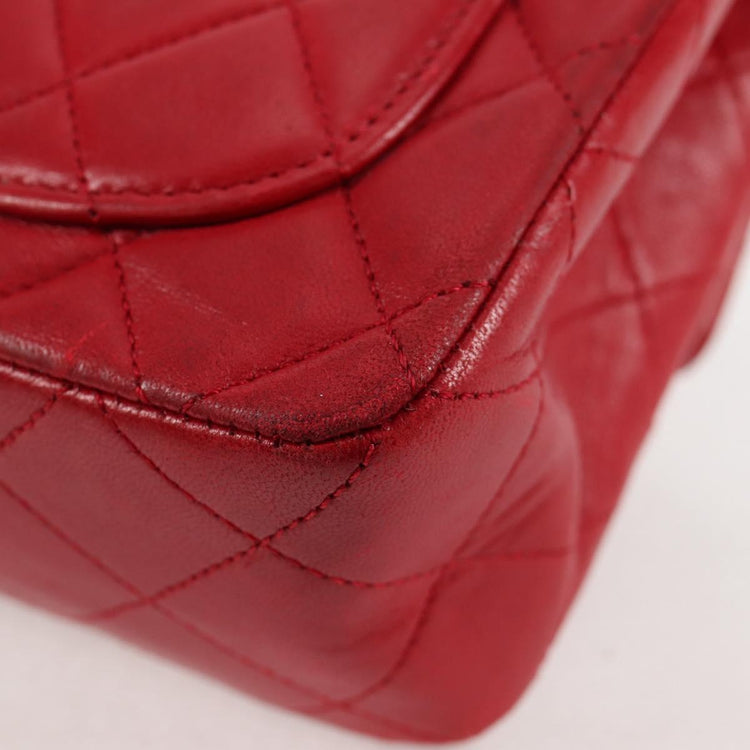 Vintage 1989 Chanel Matelasse Chain Lambskin Red Shoulder Bag