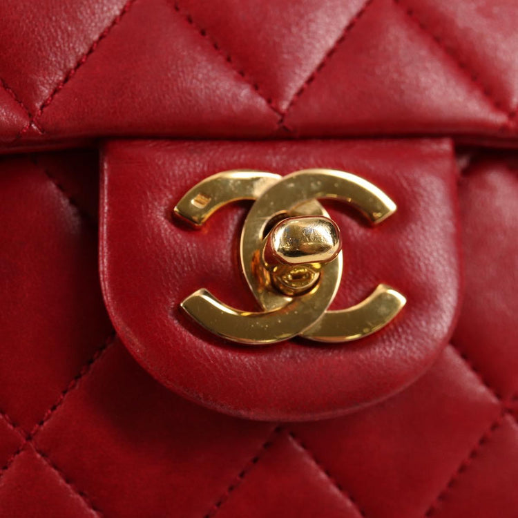 Vintage 1989 Chanel Matelasse Chain Lambskin Red Shoulder Bag