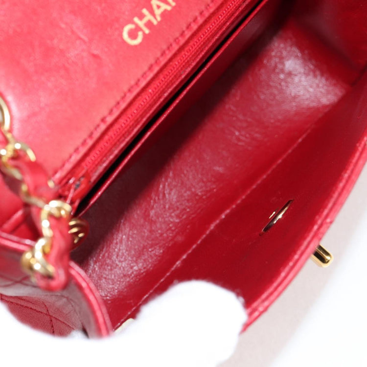 Vintage 1989 Chanel Matelasse Chain Lambskin Red Shoulder Bag