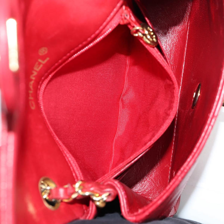 Vintage 1989 Chanel Matelasse Chain Lambskin Red Shoulder Bag