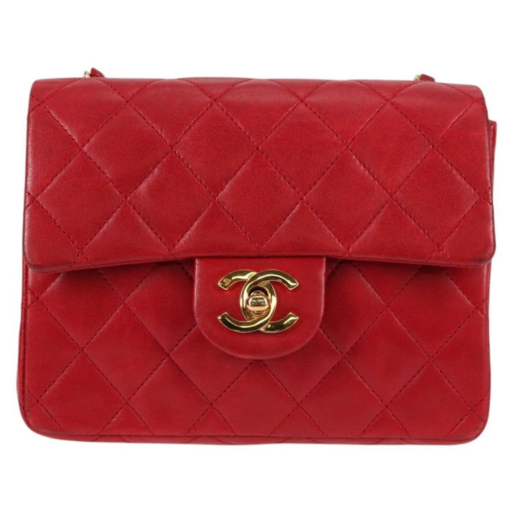 Vintage 1989 Chanel Matelasse Chain Lambskin Red Shoulder Bag