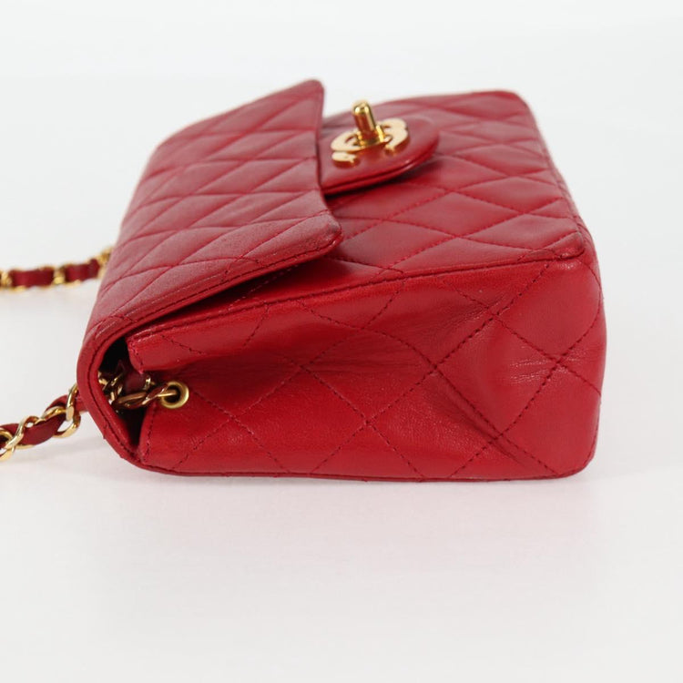 Vintage 1989 Chanel Matelasse Chain Lambskin Red Shoulder Bag