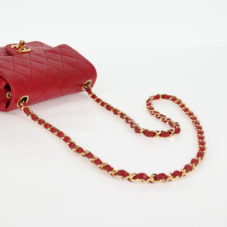 Vintage 1989 Chanel Matelasse Chain Lambskin Red Shoulder Bag