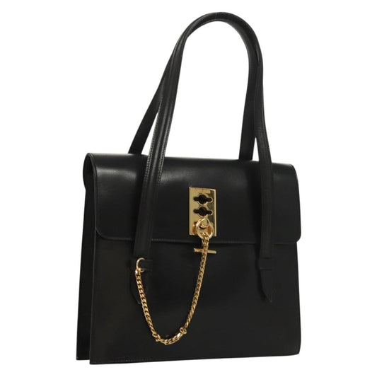 Vintage Celine Black Leather and Gold  Bag
