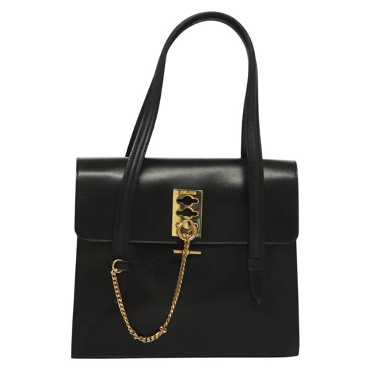 Vintage Celine Black Leather and Gold  Bag