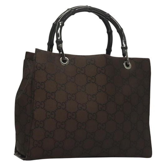 Brown Gucci GG Canvas Bamboo Hand Bag