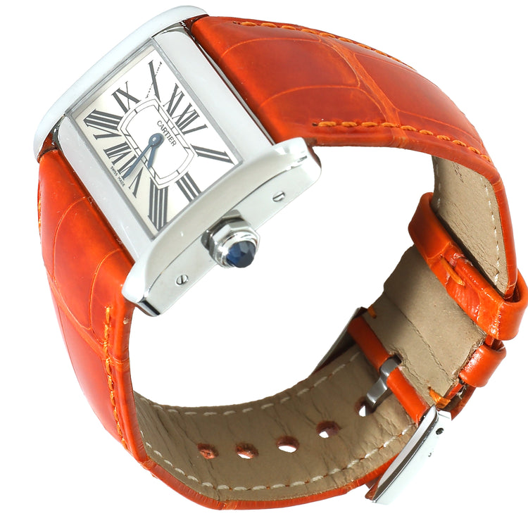 Pre-Loved Cartier Orange Alligator Women's Watch in  Stainless Steel