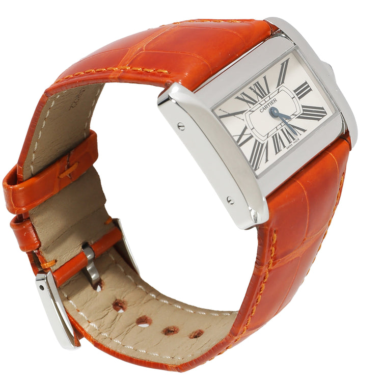 Pre-Loved Cartier Orange Alligator Women's Watch in  Stainless Steel