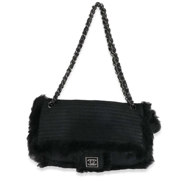 Pre-Loved 2006 Chanel Black Horizontal Stitch Shearling CC Flap Bag