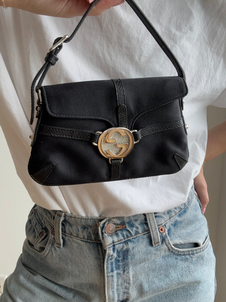 Vintage 90's Mini Gucci Black Satin Bag