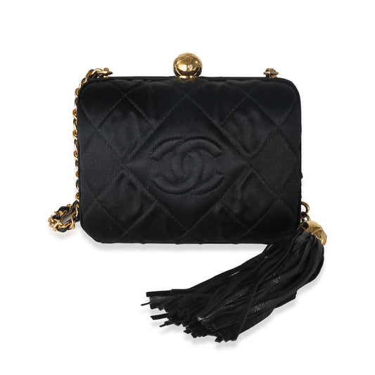 Vintage Chanel Black Satin Crossbody