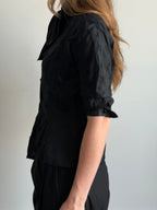 Vintage Black Polka Dot Tied Fitted Blouse Size Medium