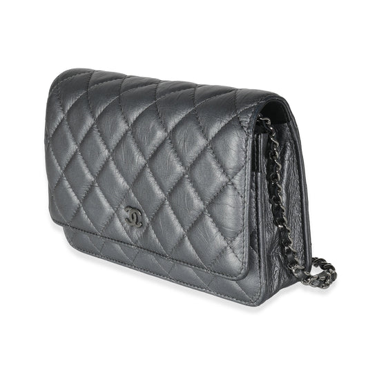 Pre-Loved Chanel Dark Silver Quilted Calfskin Tassel Wallet On Chain