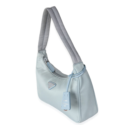 Pre-Loved Prada Light Blue Nylon Shoulder Bag