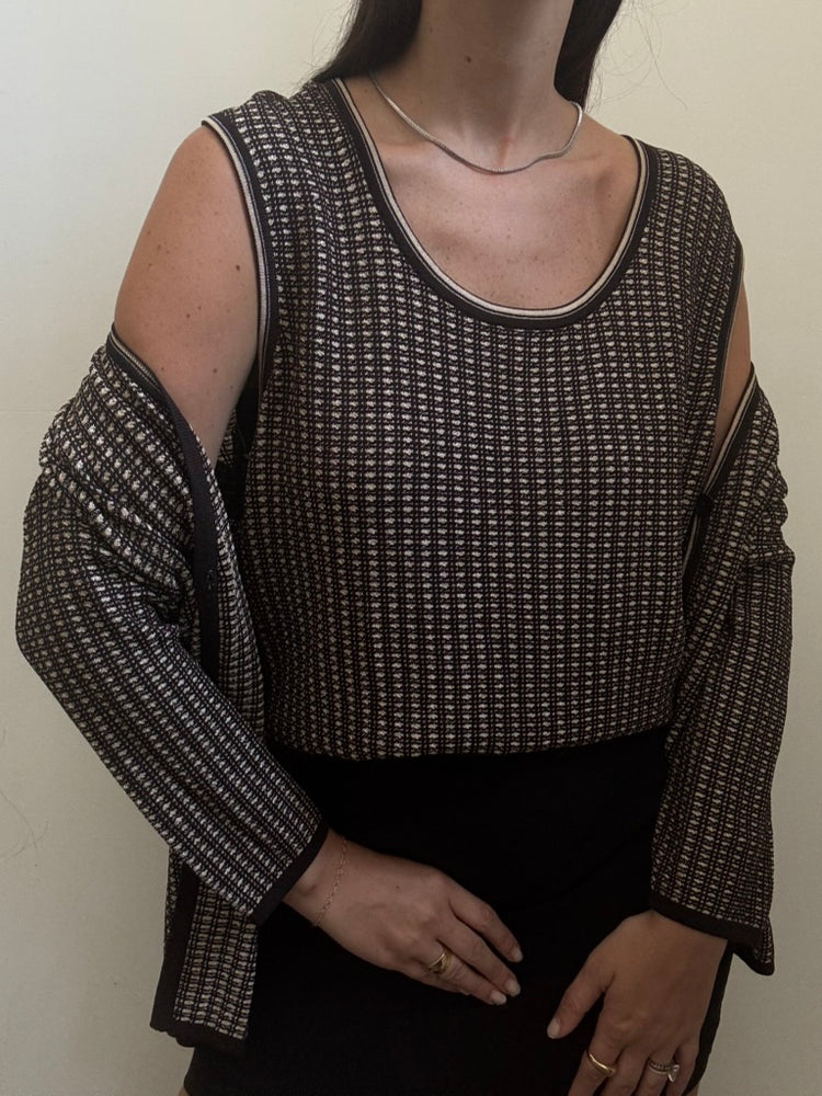 Vintage Brown Slinky Knit Tank + Cardigan Set Size XL