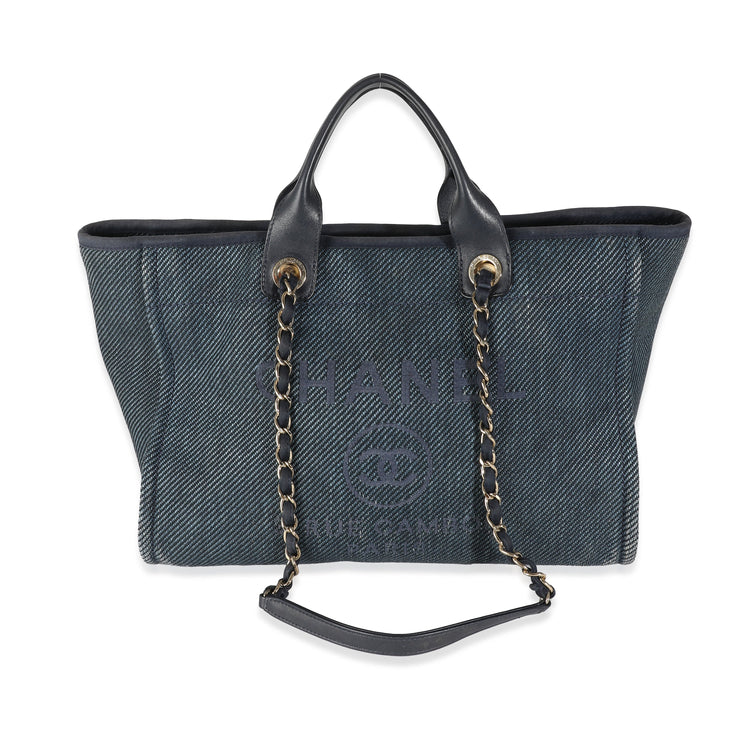 Pre-Loved Chanel Navy Blue Woven Straw Raffia Tote