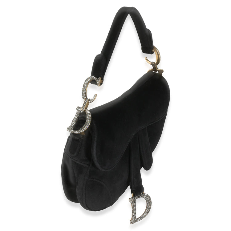 Pre-Loved Dior Black Velvet Crystal Mini Saddle Bag