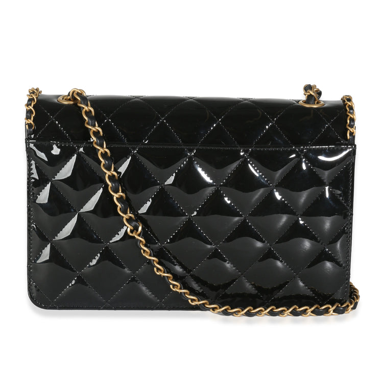 Pre-Loved Chanel Black Quilted Patent Chain Heart Flap Bag