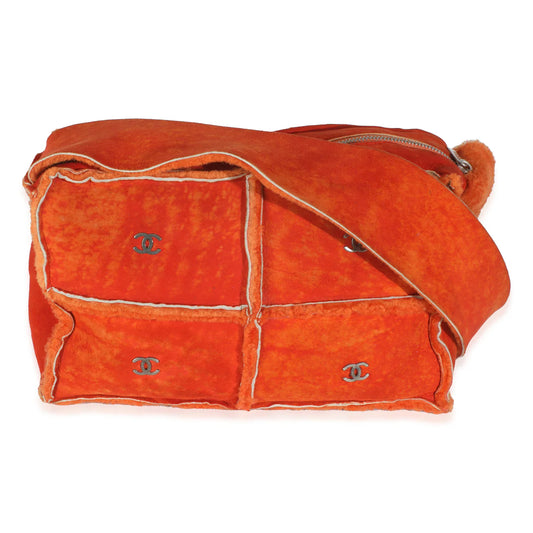 Vintage 2000 Chanel Orange Suede Shearling Messenger