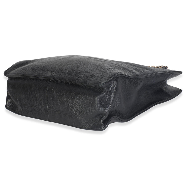 Chanel Black Shiny Aged Calfskin North South Shopping Bag Handbag box