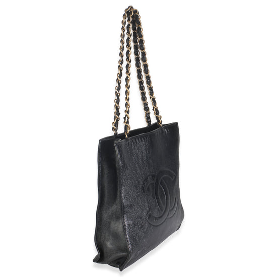 Chanel Black Shiny Aged Calfskin North South Shopping Bag Handbag pv