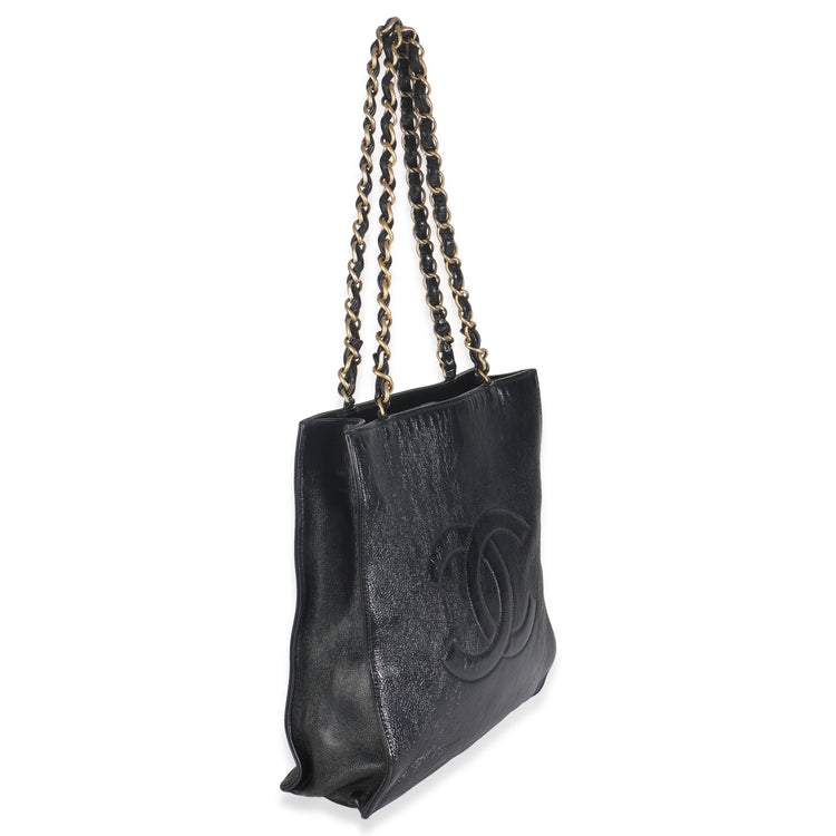 Chanel Black Shiny Aged Calfskin North South Shopping Bag Handbag pv