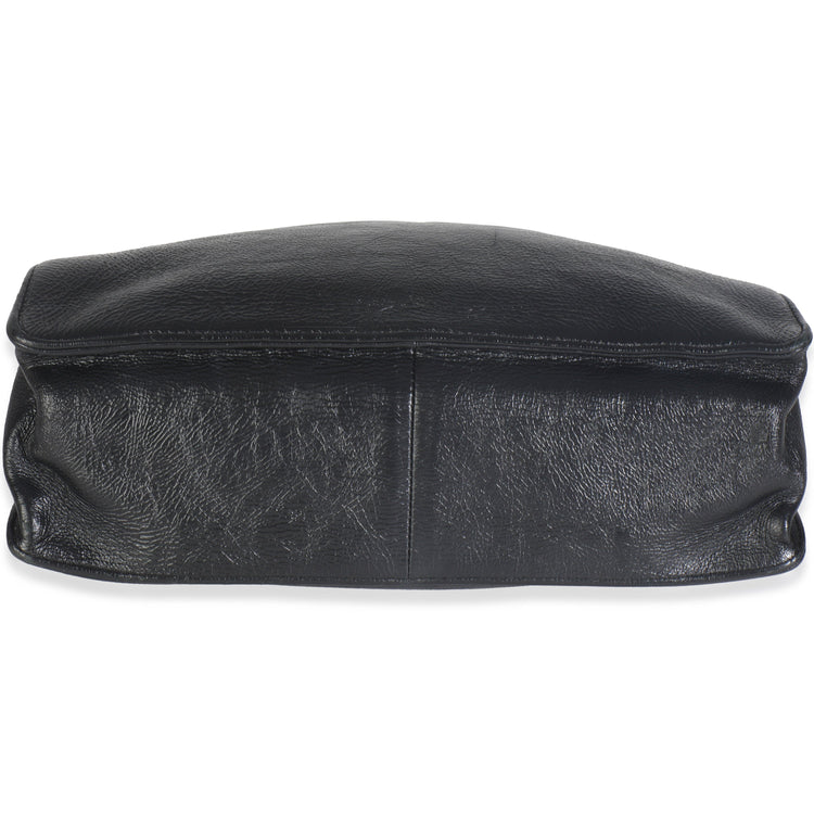 Chanel Black Shiny Aged Calfskin North South Shopping Bag Handbag stamp