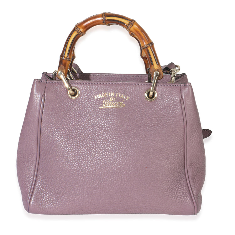 Purple Pebbled Calfskin Mini Bamboo Shopper