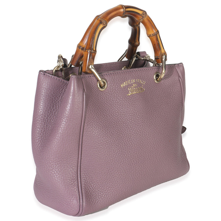 Purple Pebbled Calfskin Mini Bamboo Shopper