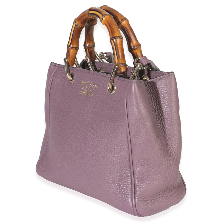 Purple Pebbled Calfskin Mini Bamboo Shopper