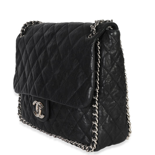 Chanel 2014 Black Quilted Washed Lambskin Maxi Flap