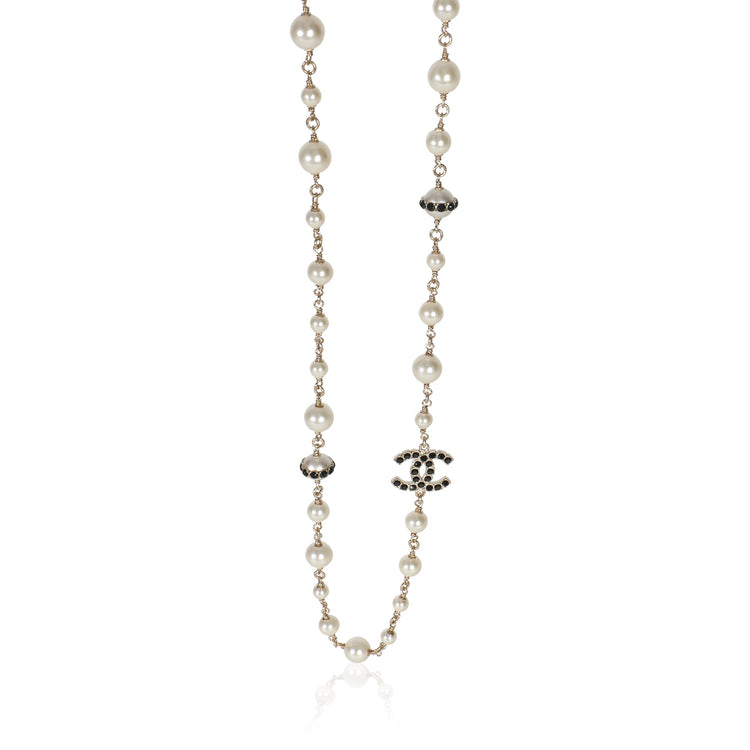 Gold-Plated  2020 Black Strass CC Station Necklace