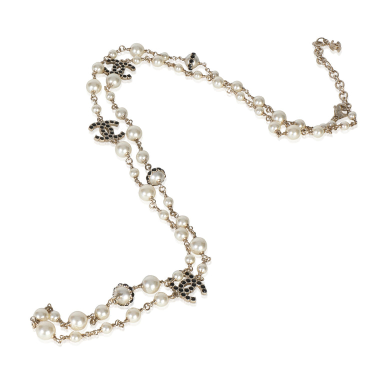 Gold-Plated  2020 Black Strass CC Station Necklace