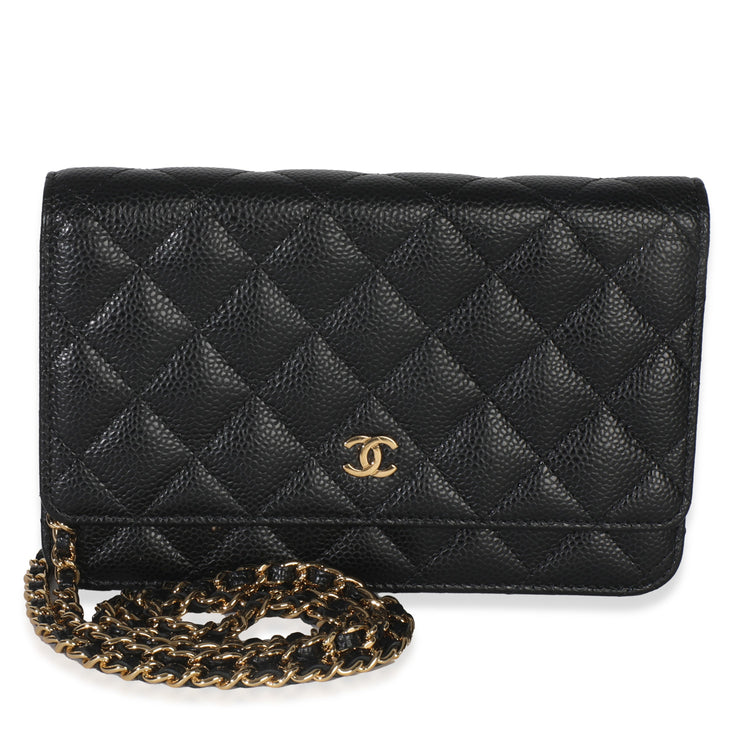 2018 Chanel Black Quilted Caviar Classic Wallet On Chain