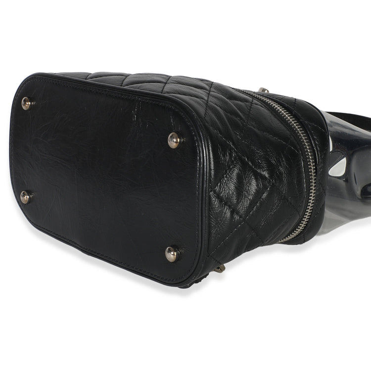 Black Crumpled Calfskin PVC Mini Backpack