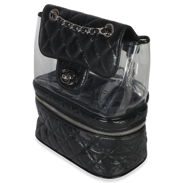 Black Crumpled Calfskin PVC Mini Backpack