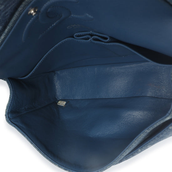 Chanel Blue Bleached Chain Printed Denim Medium Classic Double Flap Bag Handbag ad1