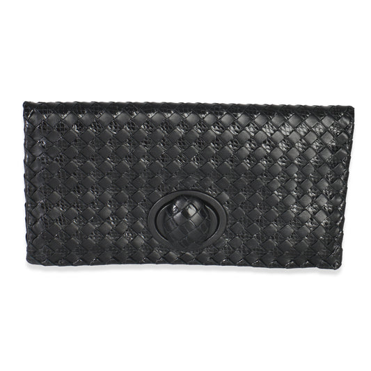 Black Nappa Intrecciato Woven Turnlock Clutch