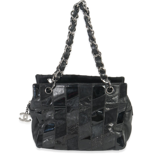 Black Lambskin Python Patchwork Shoulder Bag