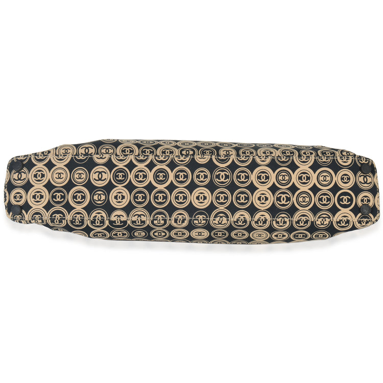 Chanel Beige Black Jersey Coco Mark Allover Handle Bag Handbag stamp