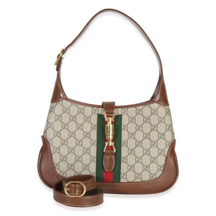 Beige GG Supreme Azalea Calfskin Web Small Jackie 1961 Hobo