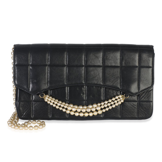 Vintage Black Lambskin Chocolate Bar Pearl Flap Bag