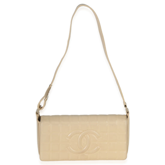 Chanel Vintage Beige Quilted Lambskin Chocolate Bar Flap Bag Handbag av